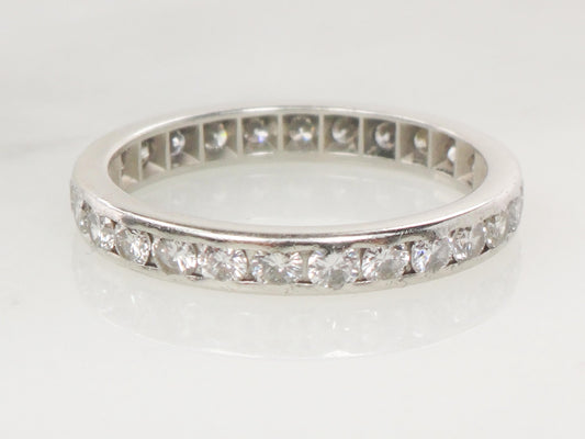 Vintage Thin Platinum Diamond Eternity Ring 1 CT Natural Diamond Wedding Ring Size 5 1/4