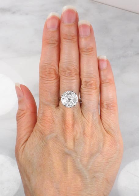 Art Deco Diamond Cluster Ring: 14k White Gold, Old European Cut, 1.75 Carat