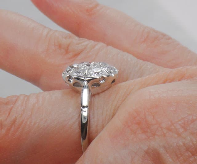 Art Deco Diamond Cluster Ring: 14k White Gold, Old European Cut, 1.75 Carat