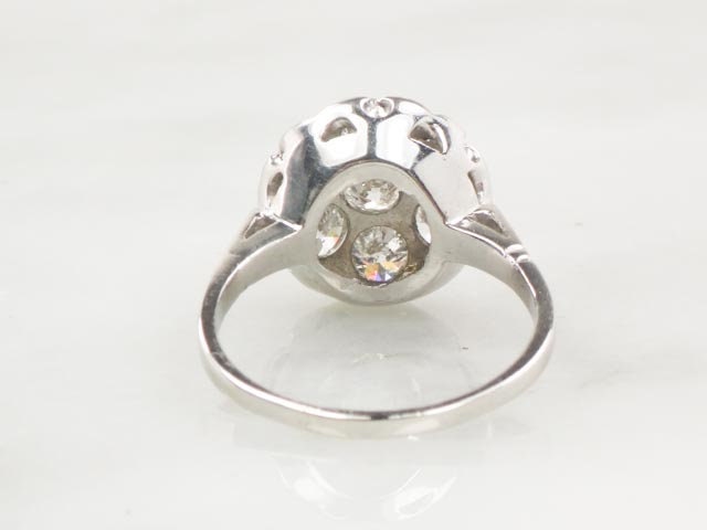 Art Deco Diamond Cluster Ring: 14k White Gold, Old European Cut, 1.75 Carat