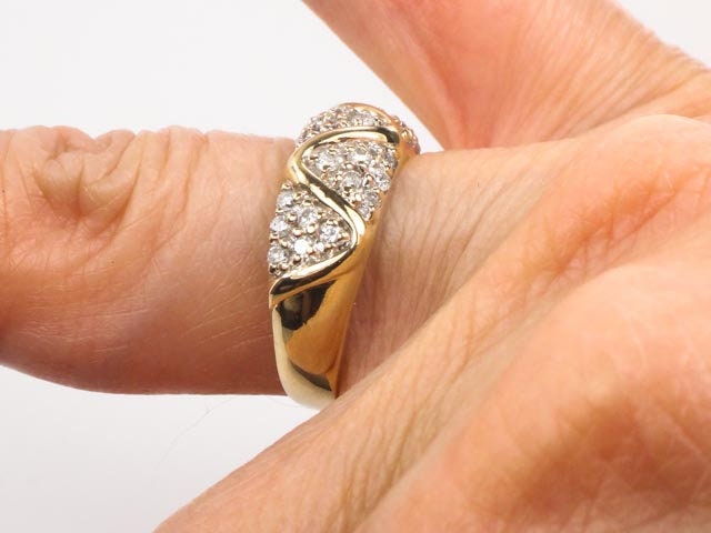 Vintage 14k Gold Diamond Zig Zag Band Ring: Pave Set Wedding Ring, Size 6.25