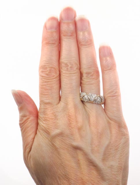 Vintage 14k Gold Diamond Zig Zag Band Ring: Pave Set Wedding Ring, Size 6.25