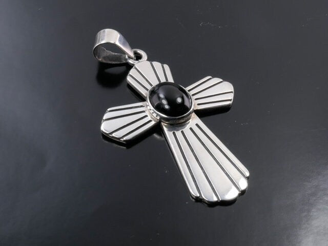 Vintage Sterling Silver Black Onyx Cross Pendant - Mark Wasserman Samara MWS Large Cross