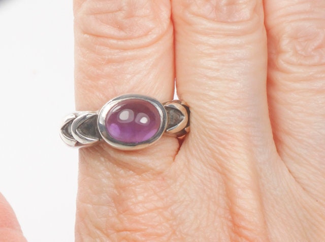 Vintage Sterling Silver Amethyst Ring Heavy Silver Oval Purple Stone Ring February Birthstone Size 6.5