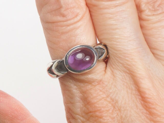 Vintage Sterling Silver Amethyst Ring Heavy Silver Oval Purple Stone Ring February Birthstone Size 6.5