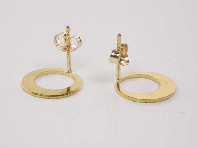 Vintage 18k Yellow Gold Engraved Stud Earrings ,Solid Gold Circle Earrings, Disc Studs with Post Backs