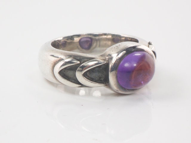 Vintage Sterling Silver Amethyst Ring Heavy Silver Oval Purple Stone Ring February Birthstone Size 6.5