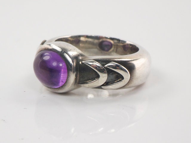 Vintage Sterling Silver Amethyst Ring Heavy Silver Oval Purple Stone Ring February Birthstone Size 6.5