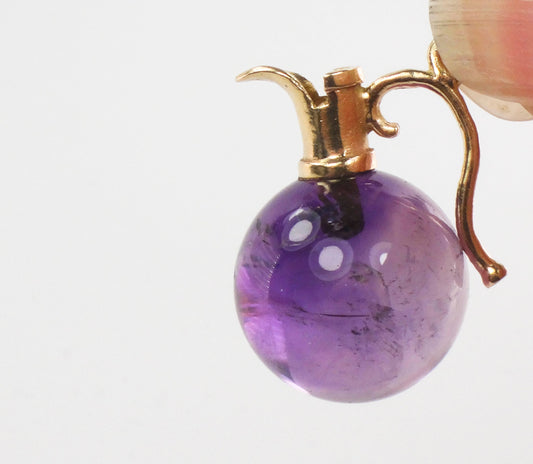 Vintage 14k Gold Amethyst Pitcher Charm Amethyst Ball Pendant Wine Carafe Charm