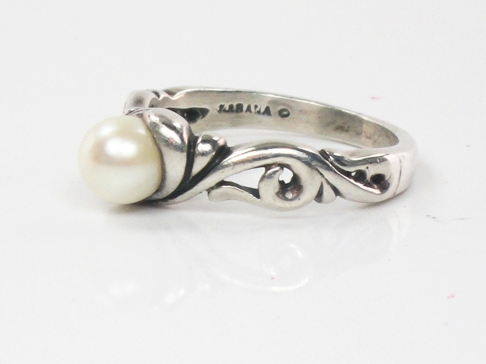 Vintage Kabana Sterling Silver White Pearl Ring June Birthstone Ring Size 5.5