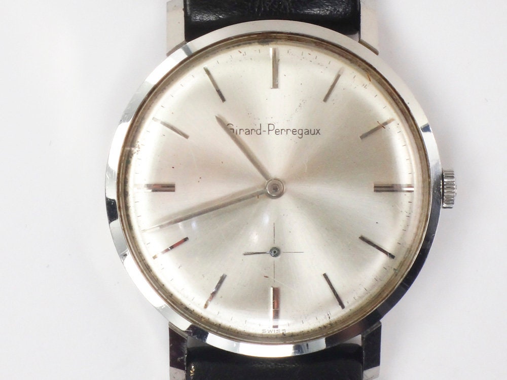 Vintage Girard Perregaux Stainless Steel Manual Wind Watch with Leather Band: 17 Jewel