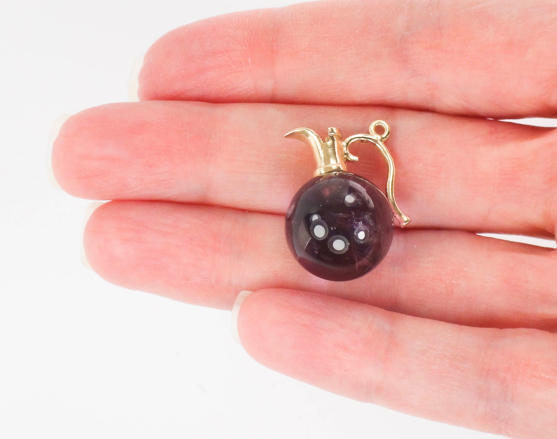 Vintage 14k Gold Amethyst Pitcher Charm Amethyst Ball Pendant Wine Carafe Charm