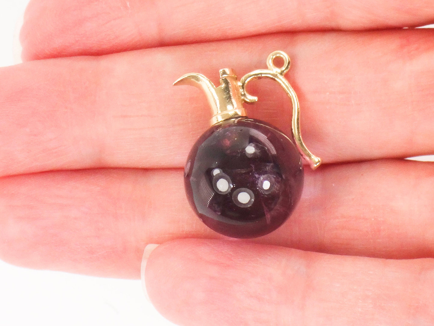 Vintage 14k Gold Amethyst Pitcher Charm Amethyst Ball Pendant Wine Carafe Charm