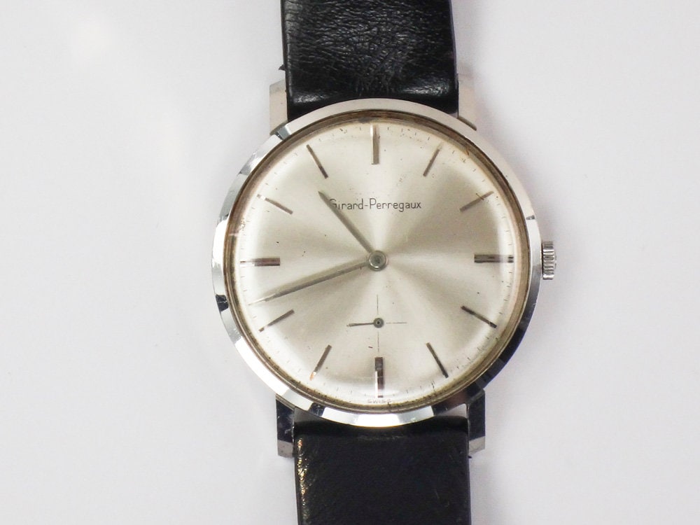 Vintage Girard Perregaux Stainless Steel Manual Wind Watch with Leather Band: 17 Jewel