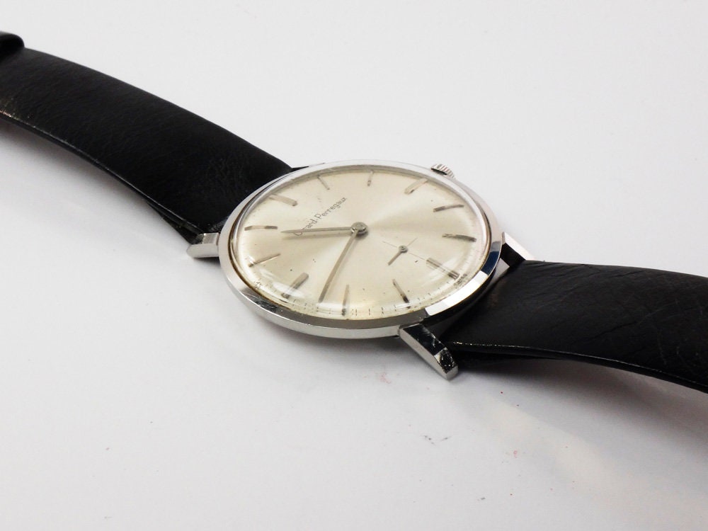 Vintage Girard Perregaux Stainless Steel Manual Wind Watch with Leather Band: 17 Jewel
