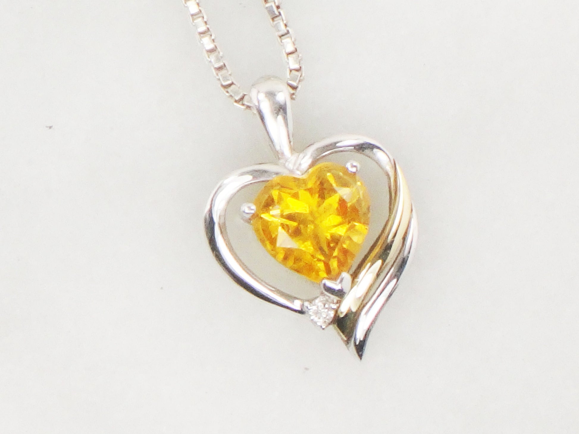 Vintage Sterling Silver & 14k Gold Citrine and Diamond Pendant Necklace, Silver and Gold Heart Necklace, 18&quot; Box Chain