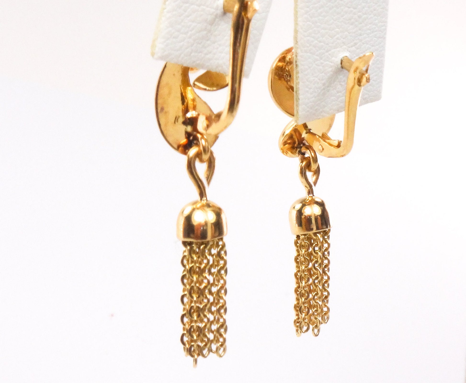 Vintage 18k Yellow Gold Fringe Dangle Earrings Retro Style Tassel Earrings with Lever Backs