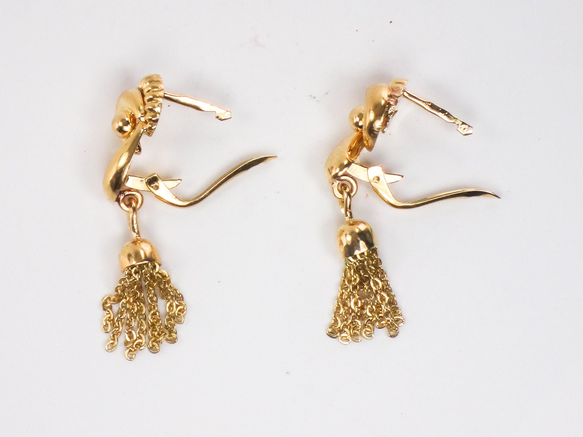 Vintage 18k Yellow Gold Fringe Dangle Earrings Retro Style Tassel Earrings with Lever Backs