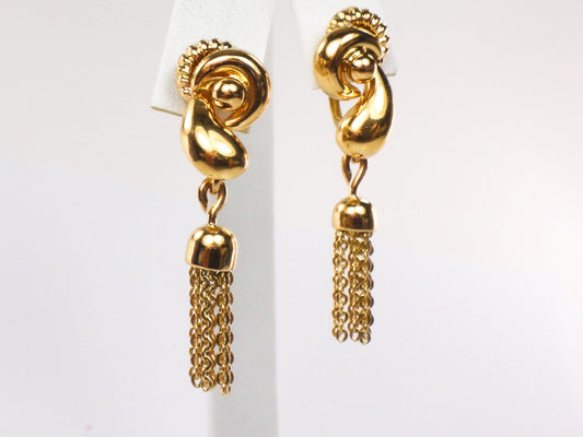 Vintage 18k Yellow Gold Fringe Dangle Earrings Retro Style Tassel Earrings with Lever Backs