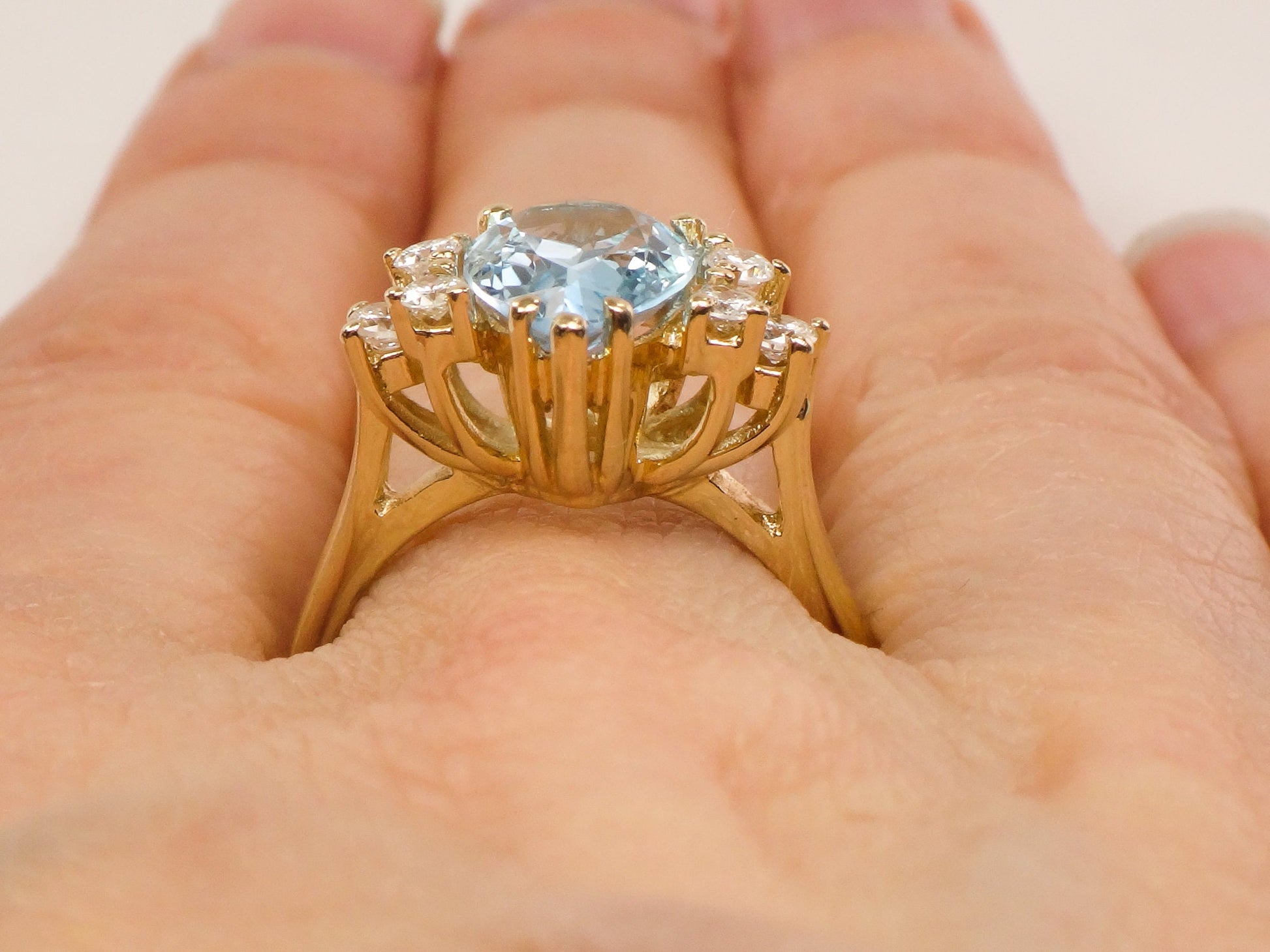 Vintage Pear Cut Blue Topaz Diamond Ring - 14k Yellow Gold December Birthstone, Size 7.75