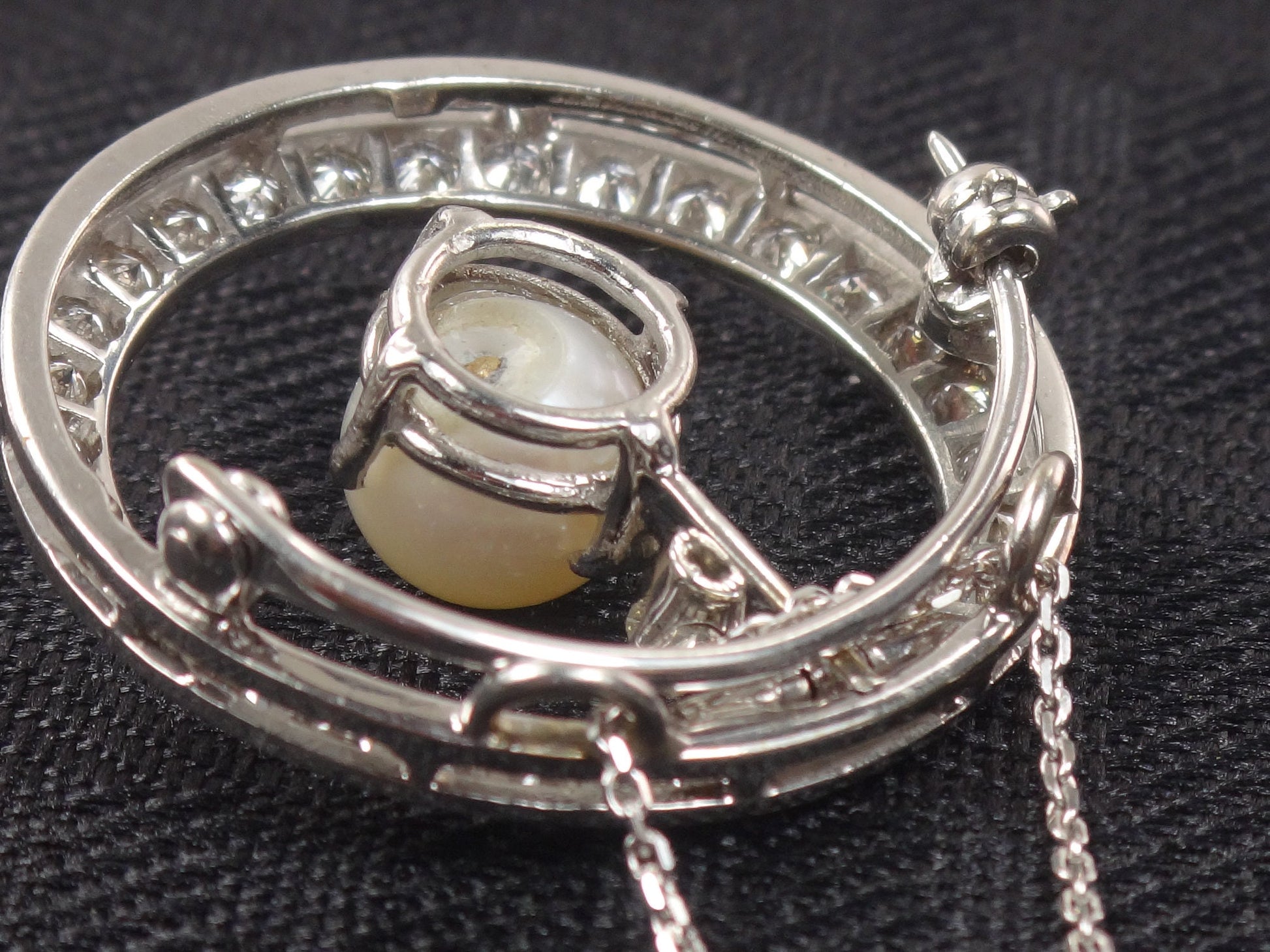 Vintage 14k White Gold Pearl Diamond Necklace: Convertible Pendant Pin