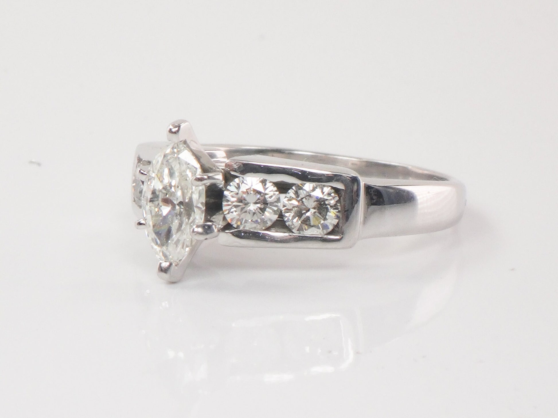 Vintage 18k White Gold Marquise Diamond Engagement Ring (.60 CT Center, Size 8)