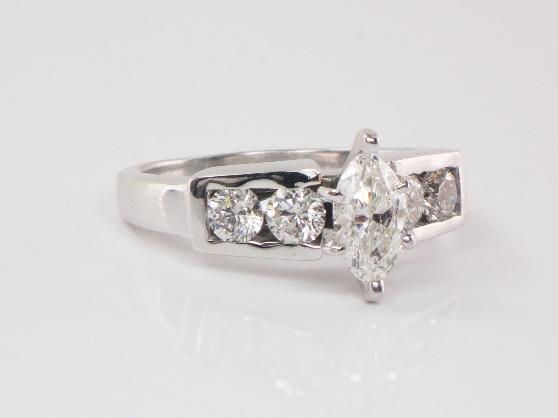 Vintage 18k White Gold Marquise Diamond Engagement Ring (.60 CT Center, Size 8)