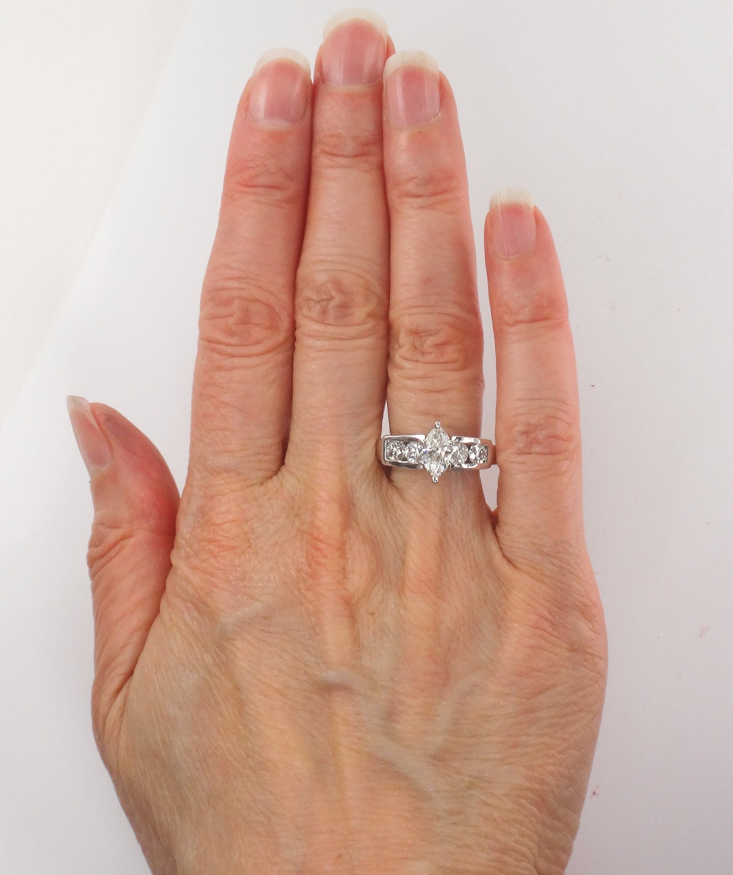 Vintage 18k White Gold Marquise Diamond Engagement Ring (.60 CT Center, Size 8)
