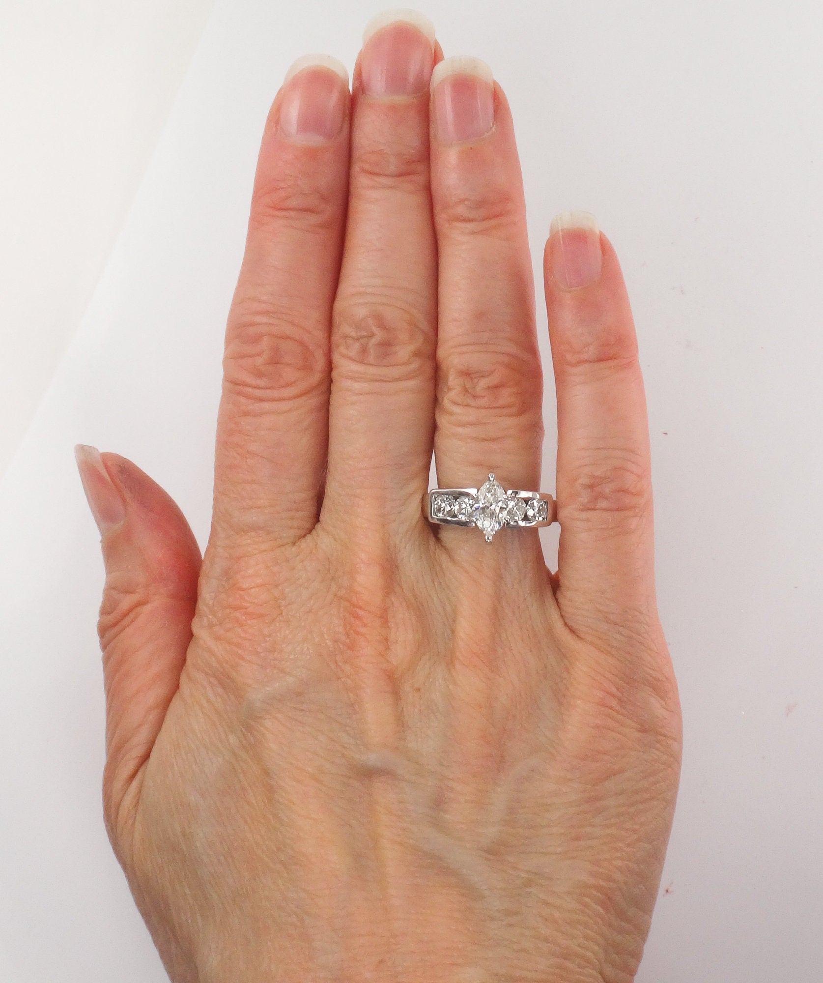 Vintage 18k White Gold Marquise Diamond Engagement Ring (.60 CT Center, Size 8)