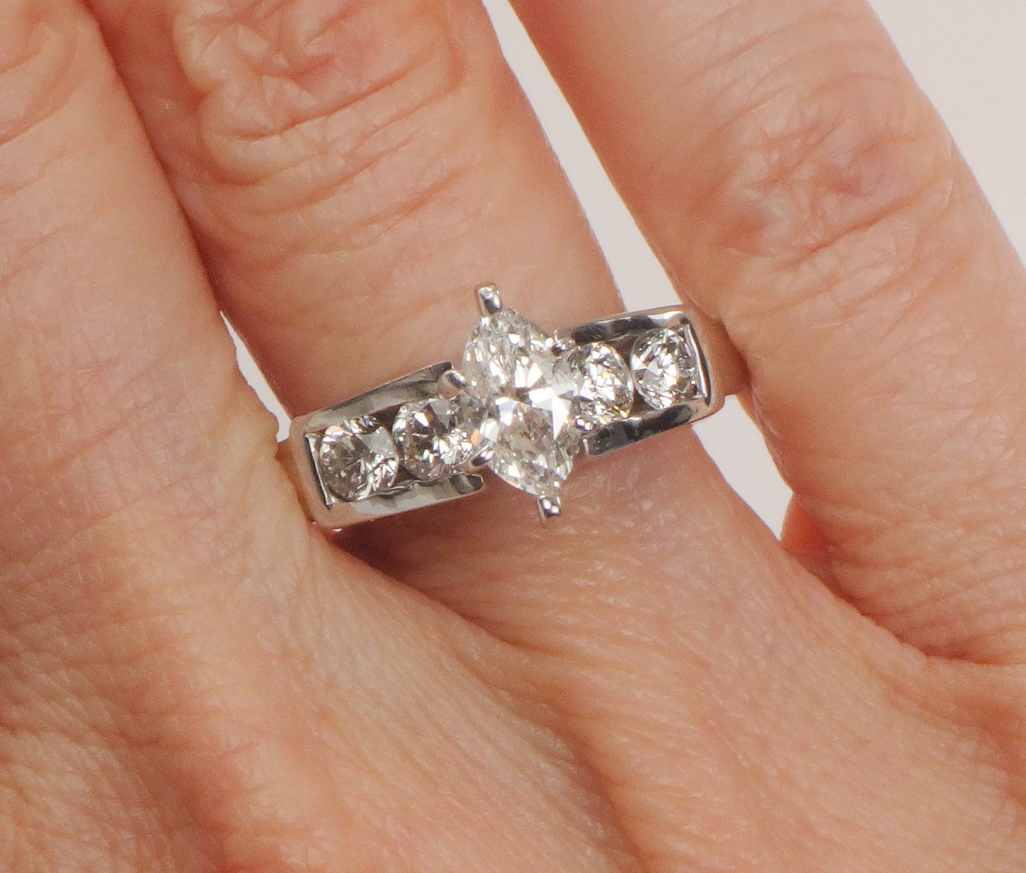 Vintage 18k White Gold Marquise Diamond Engagement Ring (.60 CT Center, Size 8)