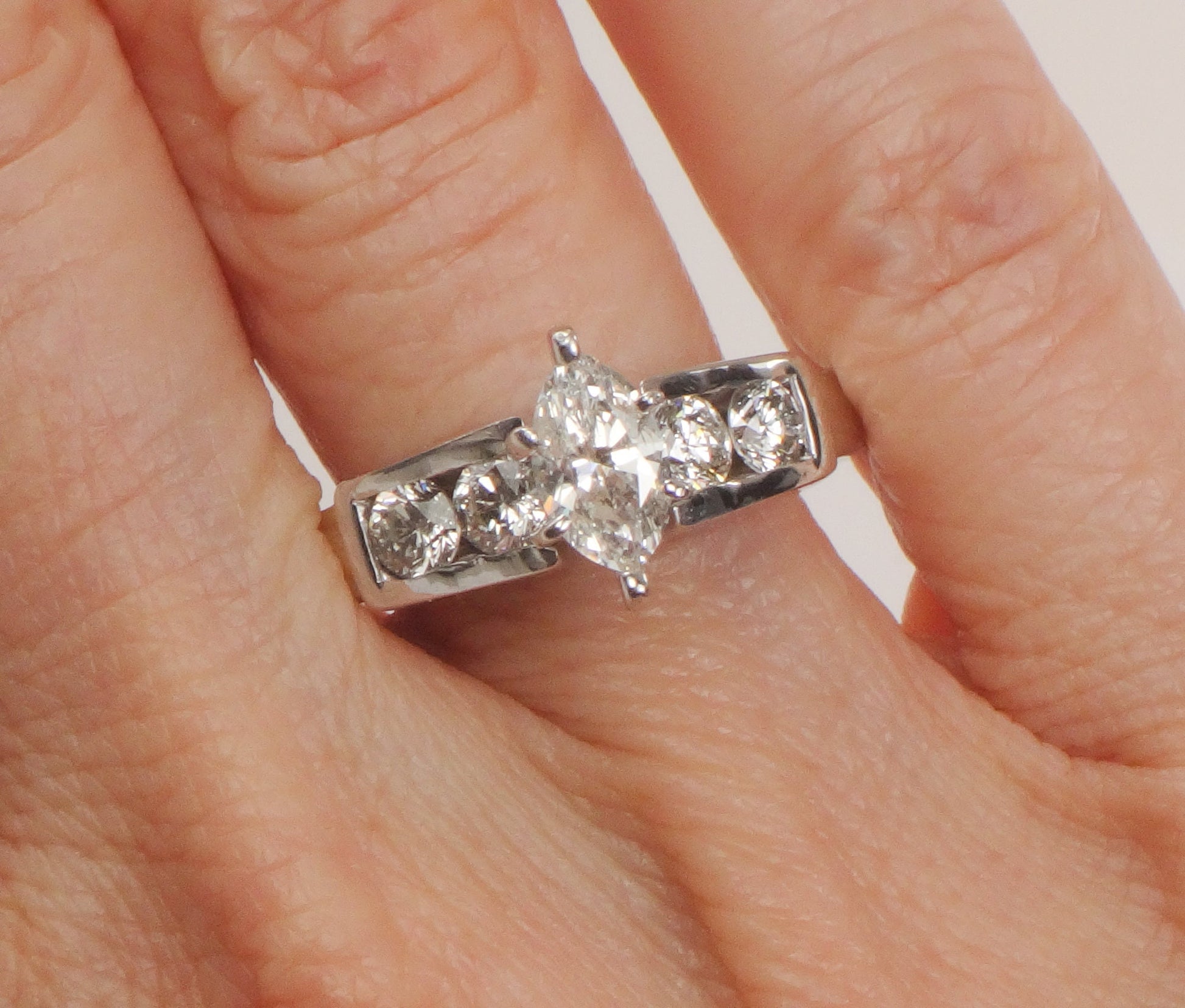 Vintage 18k White Gold Marquise Diamond Engagement Ring (.60 CT Center, Size 8)