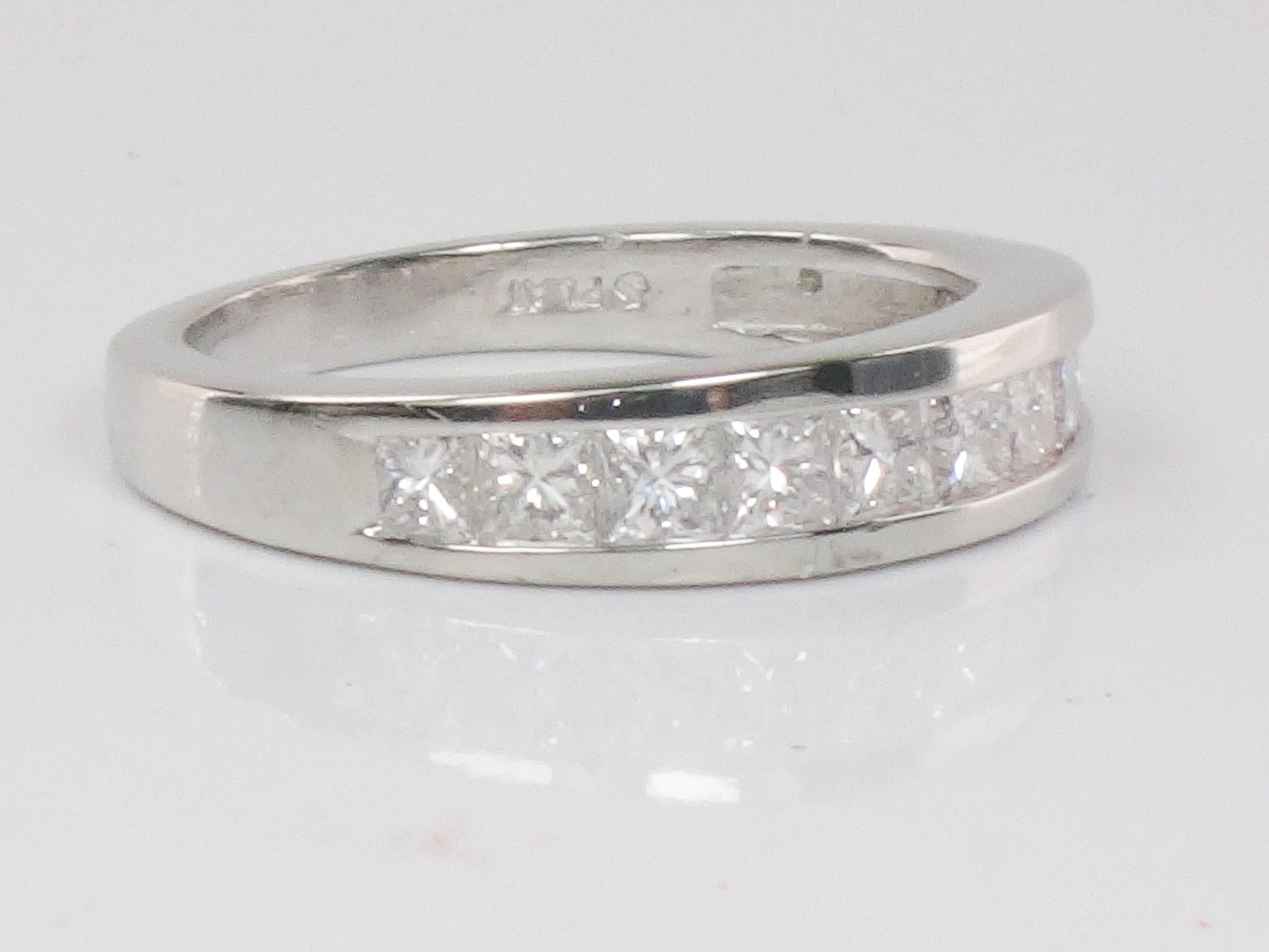 Vintage Platinum Princess Cut Natural Diamond Wedding Band 1 Carat TDW Invisible Channel Set Diamond Ring Size 4