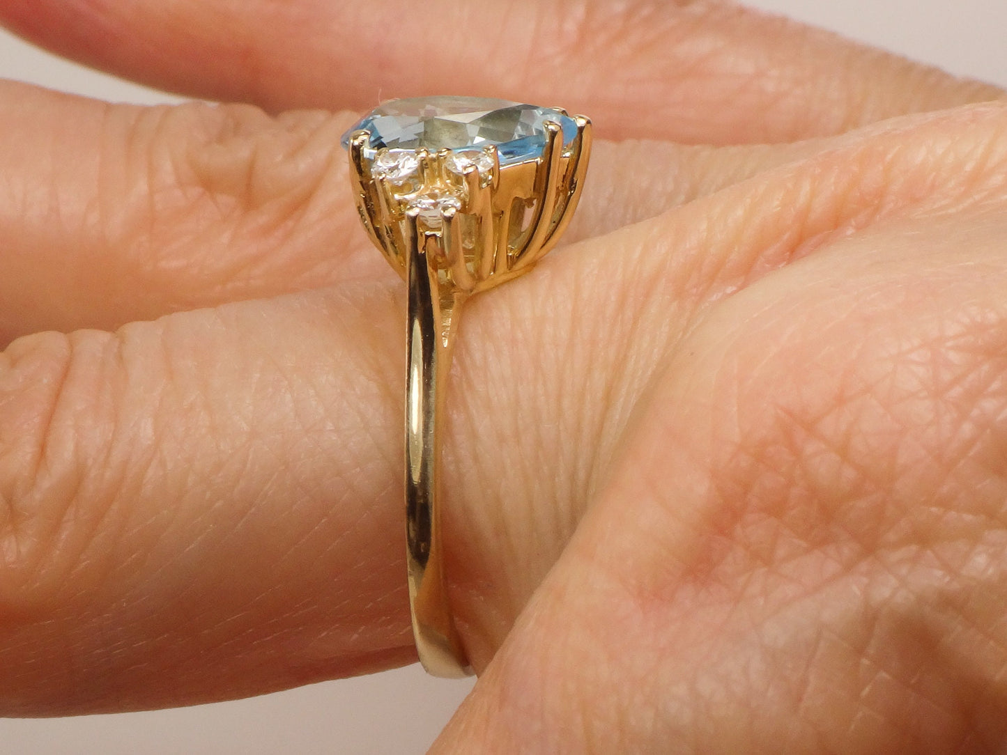 Vintage Pear Cut Blue Topaz Diamond Ring - 14k Yellow Gold December Birthstone, Size 7.75