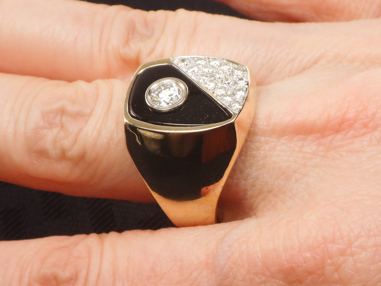 Vintage Men's 14k Yellow Gold Black Onyx and Natural Diamond Ring Over 3/4 CT TDW Size 9.5