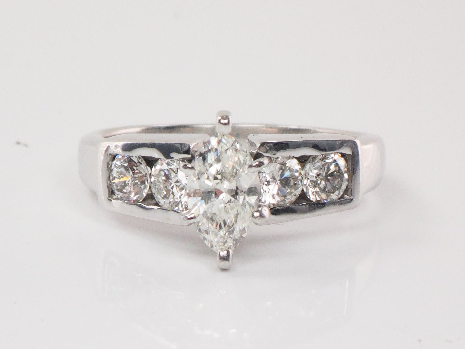 Vintage 18k White Gold Marquise Diamond Engagement Ring (.60 CT Center, Size 8)