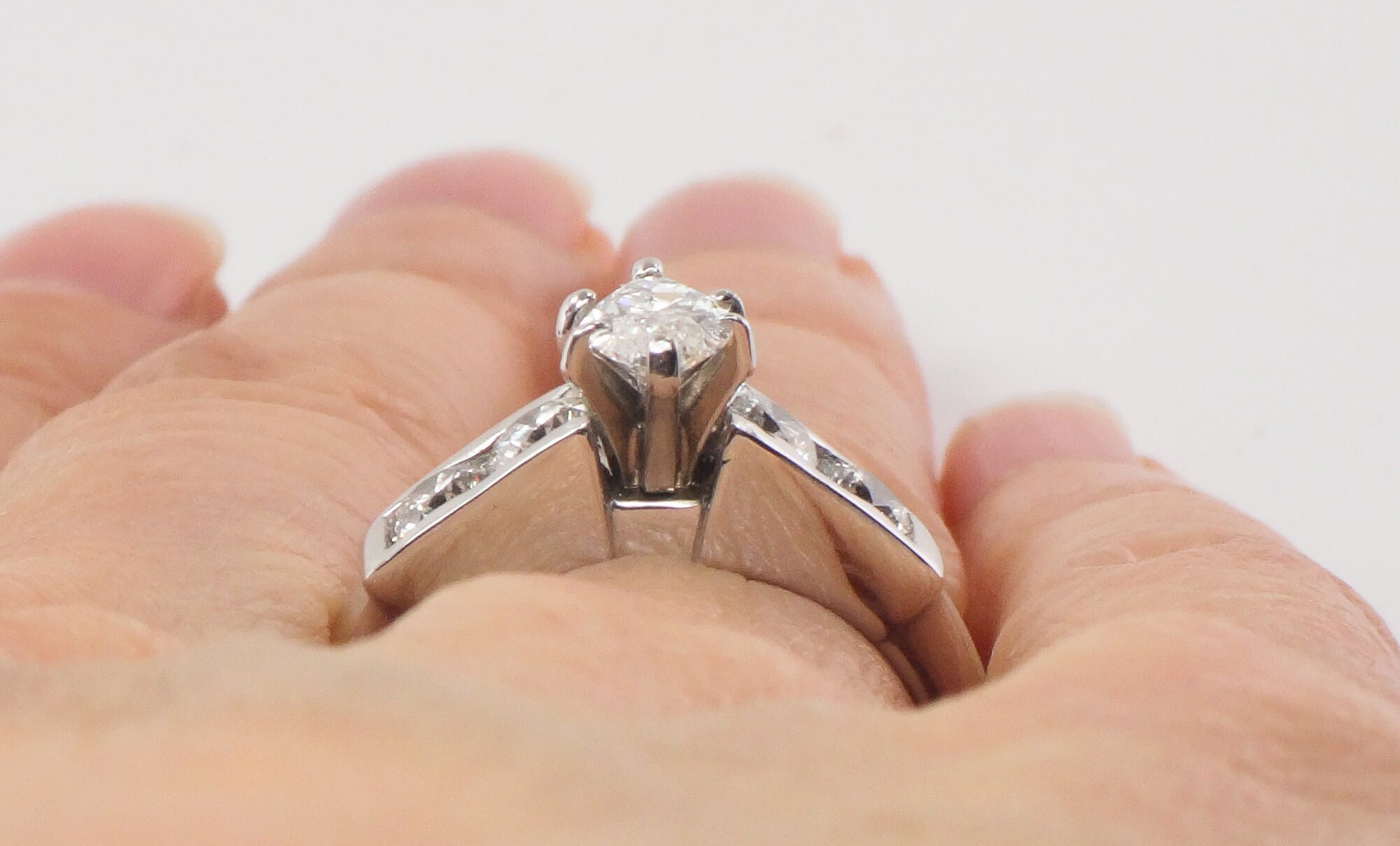 Vintage 18k White Gold Marquise Diamond Engagement Ring (.60 CT Center, Size 8)