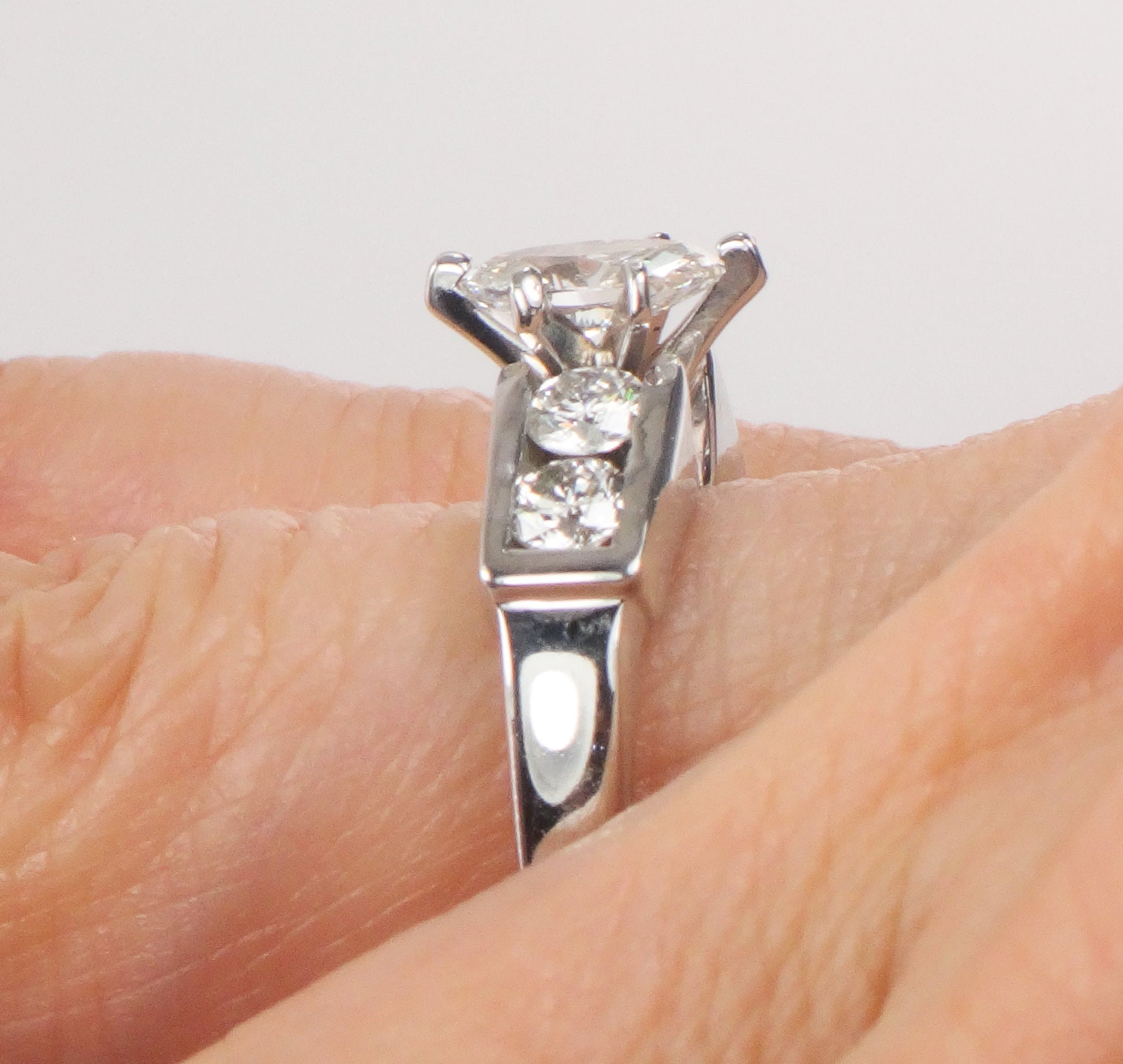Vintage 18k White Gold Marquise Diamond Engagement Ring (.60 CT Center, Size 8)