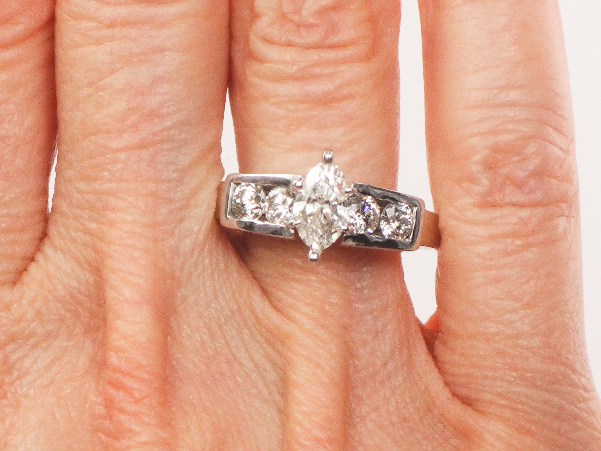 Vintage 18k White Gold Marquise Diamond Engagement Ring (.60 CT Center, Size 8)