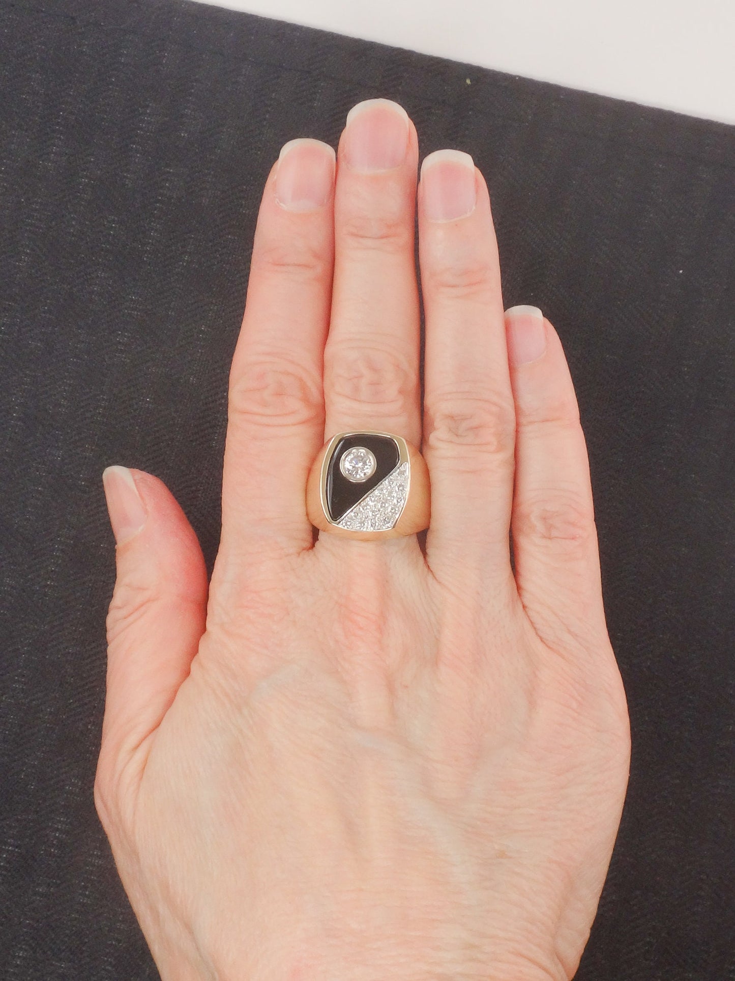 Vintage Men's 14k Yellow Gold Black Onyx and Natural Diamond Ring Over 3/4 CT TDW Size 9.5