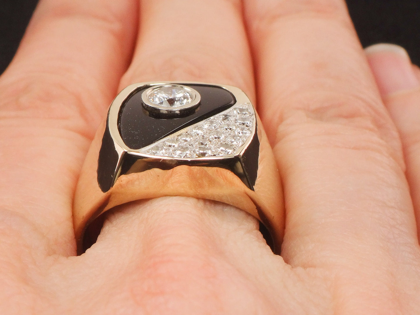 Vintage Men's 14k Yellow Gold Black Onyx and Natural Diamond Ring Over 3/4 CT TDW Size 9.5