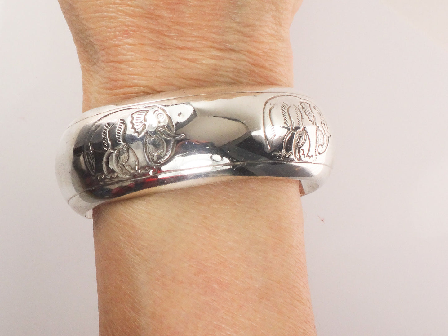 Vintage Sterling Silver Elephant Cuff Bracelet 925 Good Luck Bracelet
