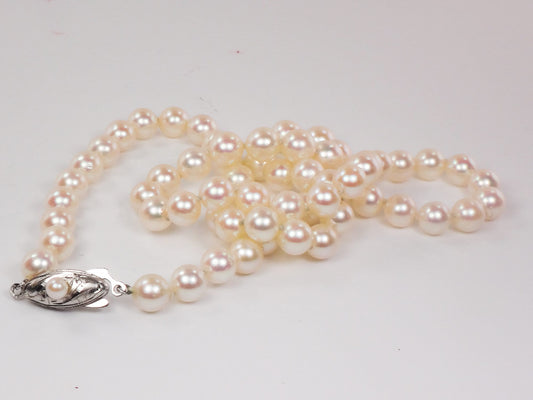 Vintage Saltwater Pearl Necklace: 6.0 mm Fine Pearl Strand with Silver Clasp