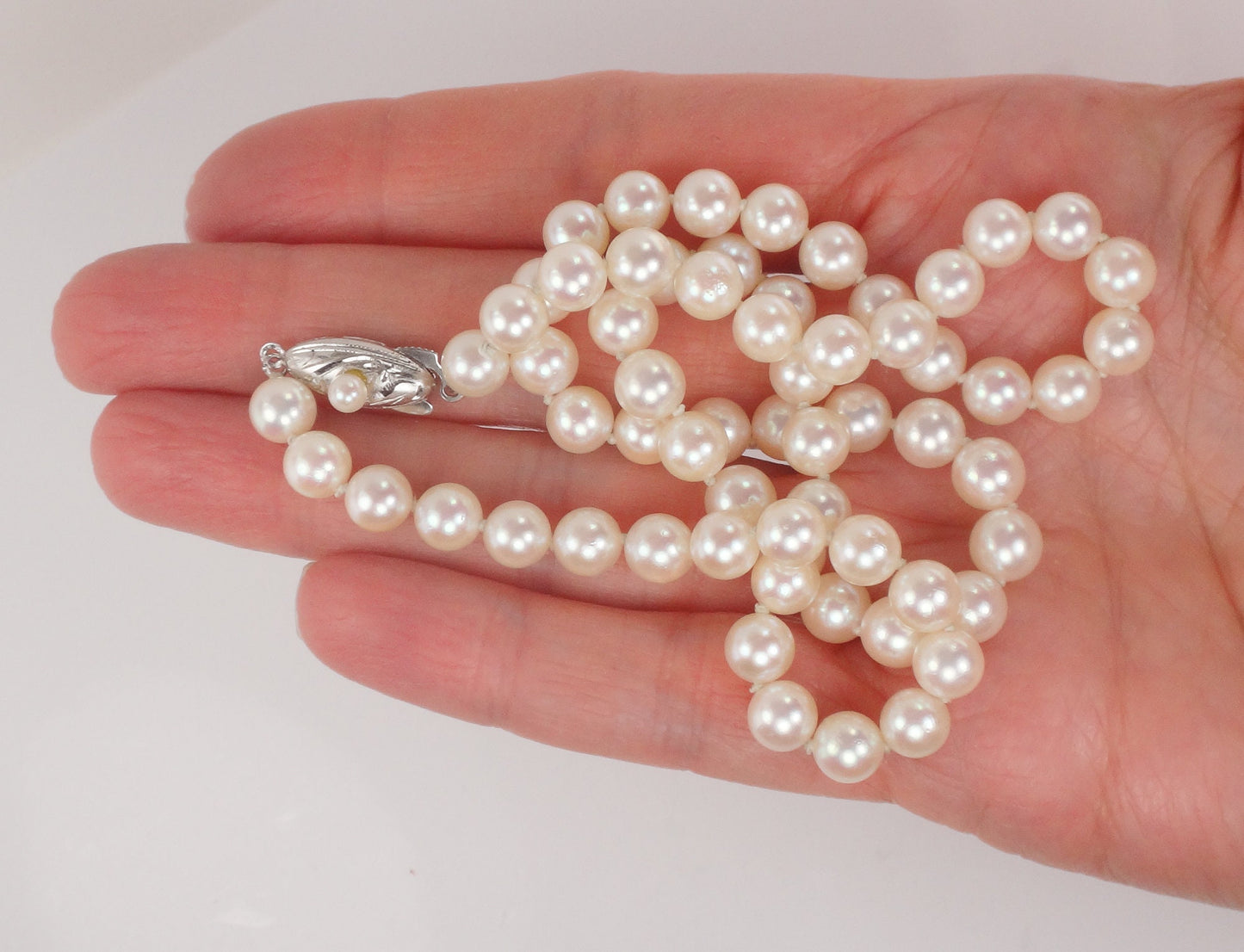 Vintage Saltwater Pearl Necklace: 6.0 mm Fine Pearl Strand with Silver Clasp