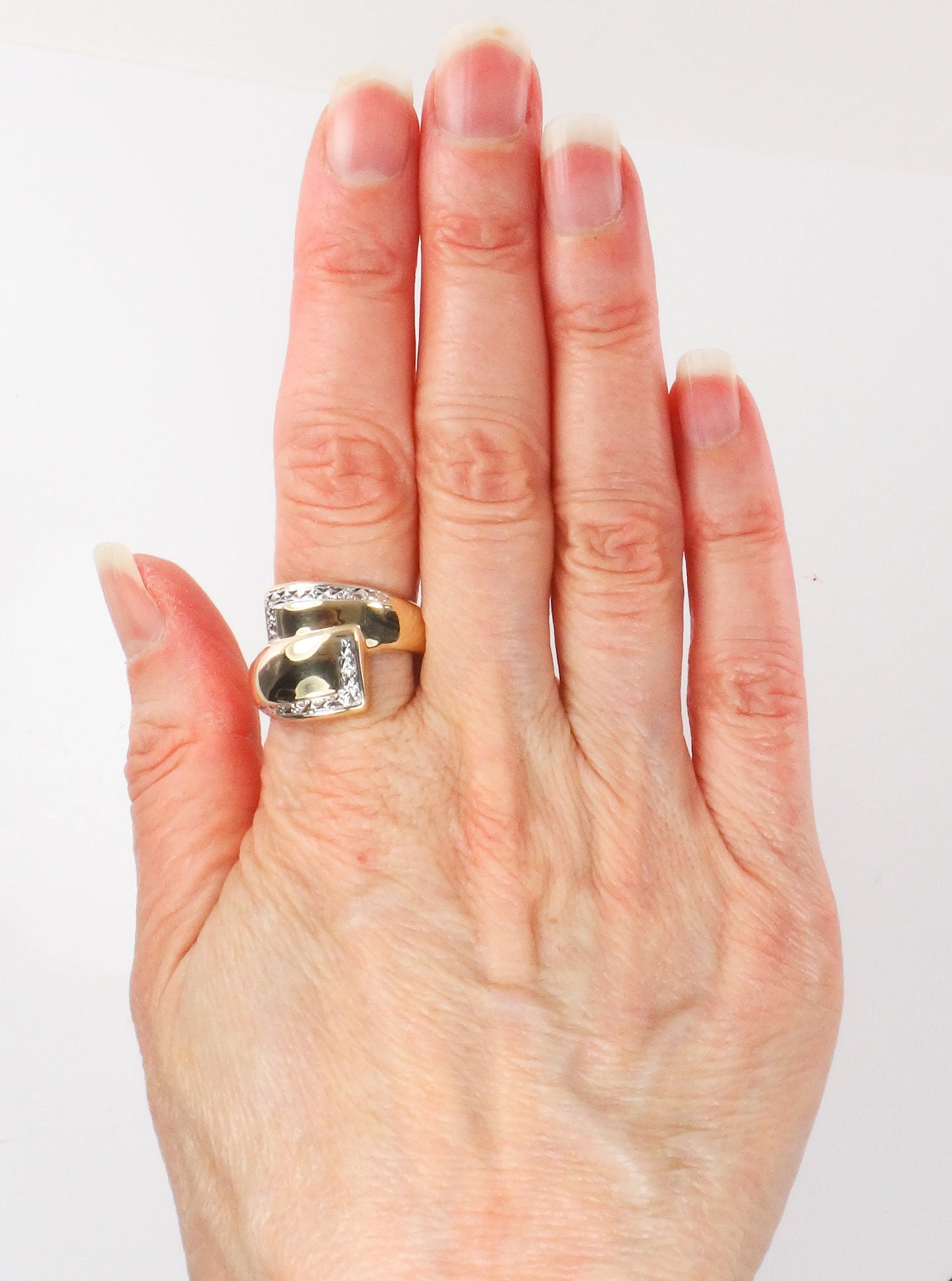 Vintage Michael Anthony Large 14k Two Tone Gold Bypass Style Ring Size 10.5