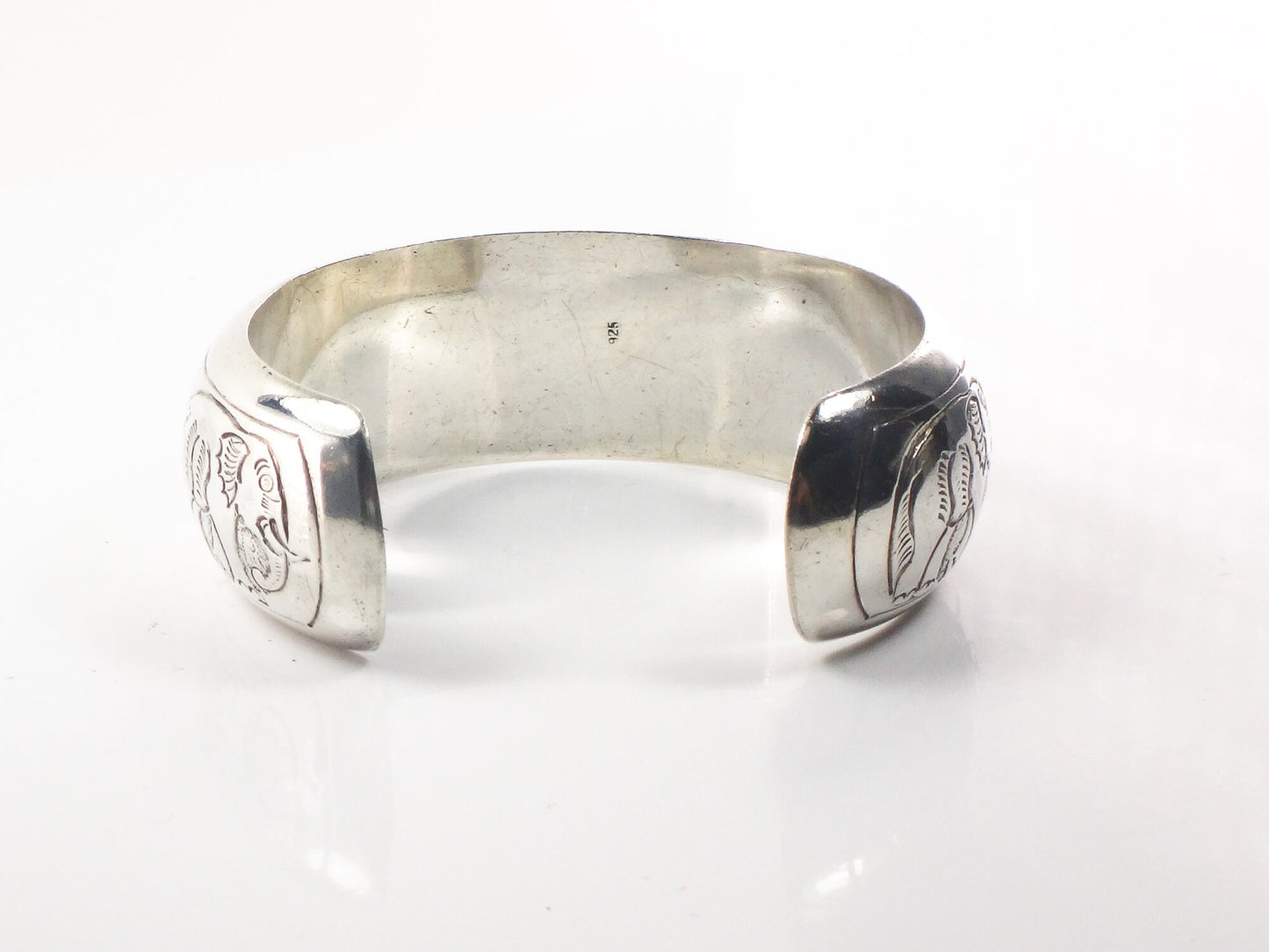 Vintage Sterling Silver Elephant Cuff Bracelet 925 Good Luck Bracelet