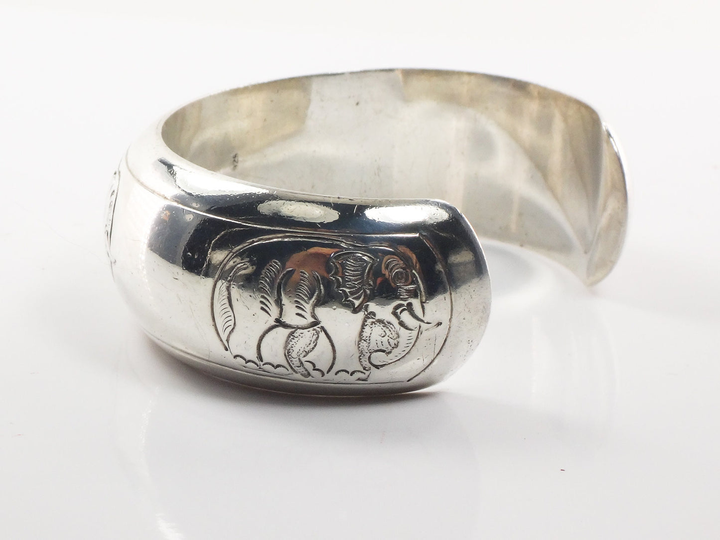 Vintage Sterling Silver Elephant Cuff Bracelet 925 Good Luck Bracelet