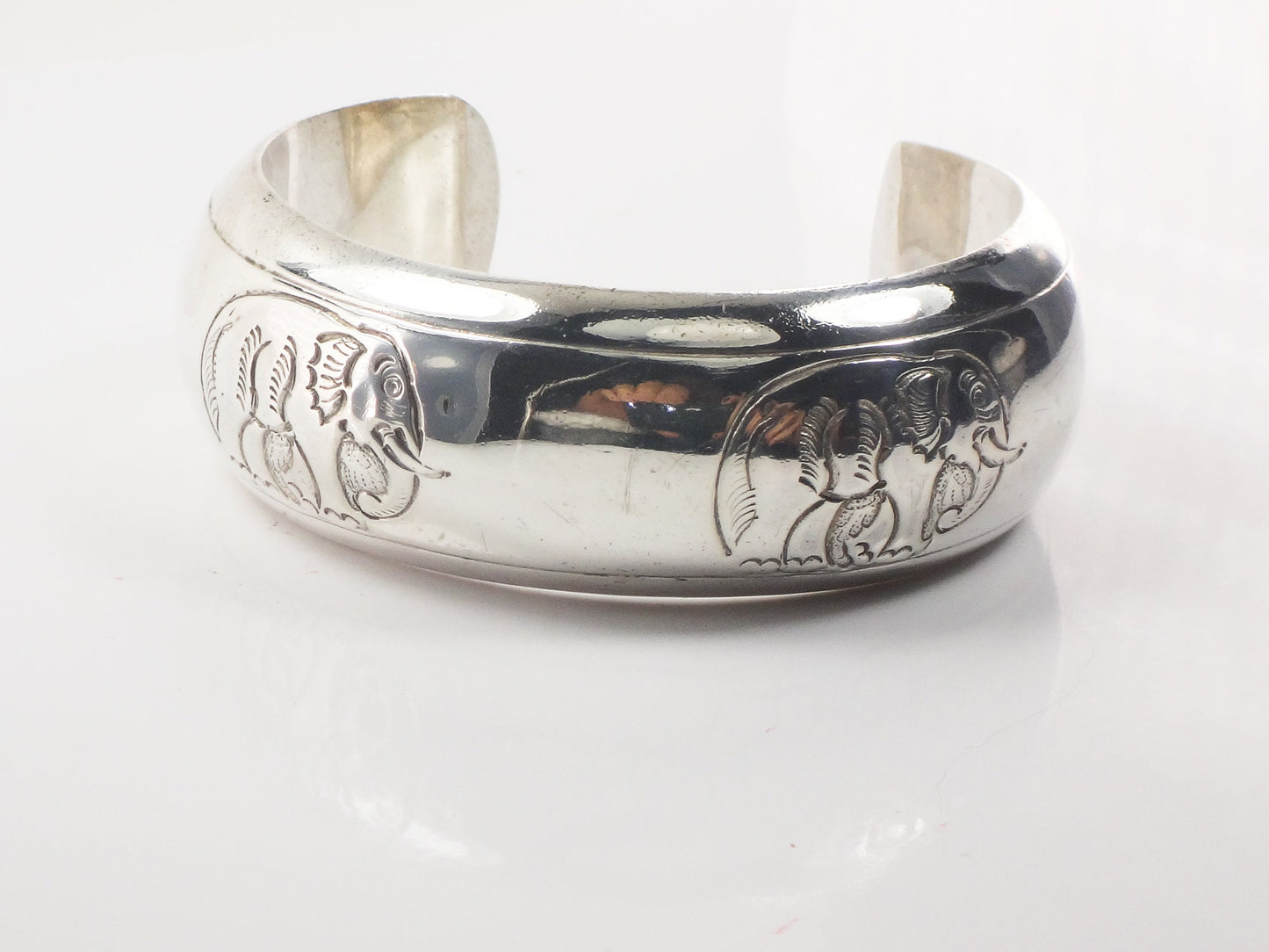 Vintage Sterling Silver Elephant Cuff Bracelet 925 Good Luck Bracelet