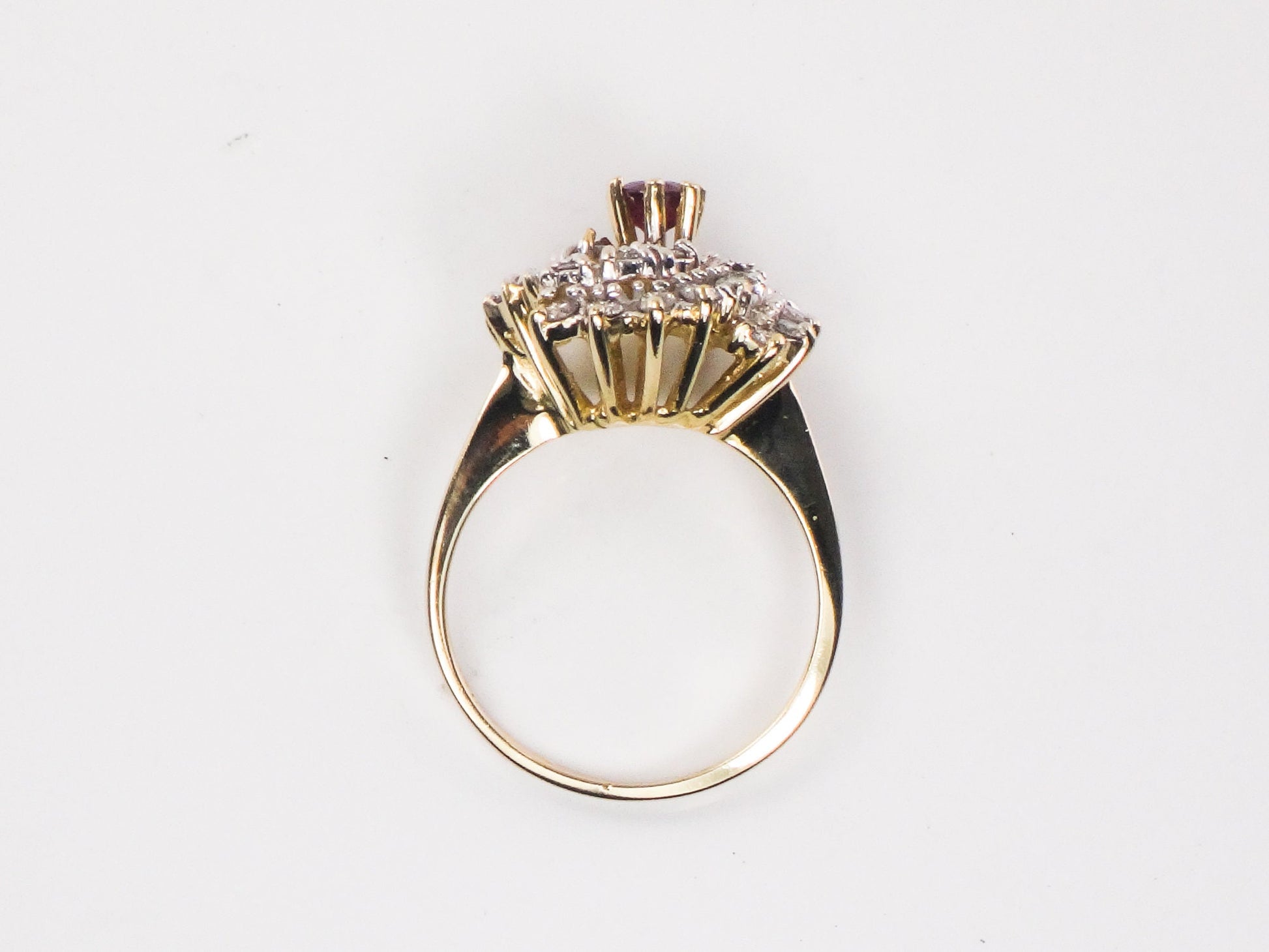 Vintage 14k Gold Natural Ruby and Diamond Swirl Ring Cocktail Ring - Size 6