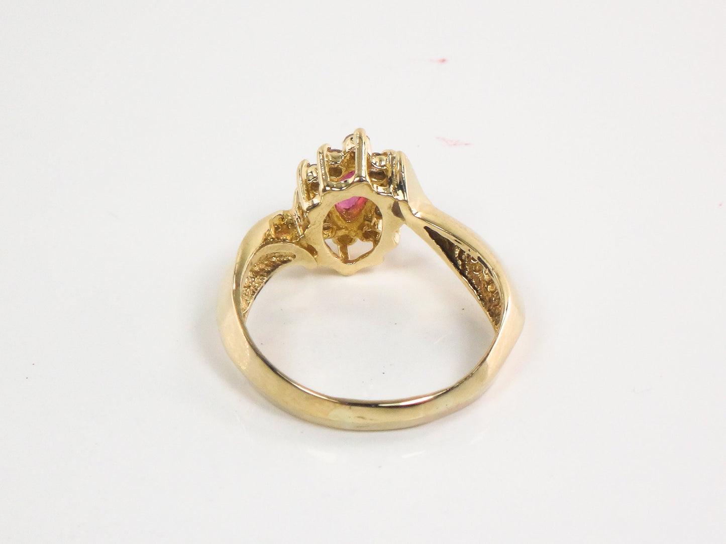 Vintage 14k Yellow Gold Ruby Diamond Halo Ring - Size 7.75