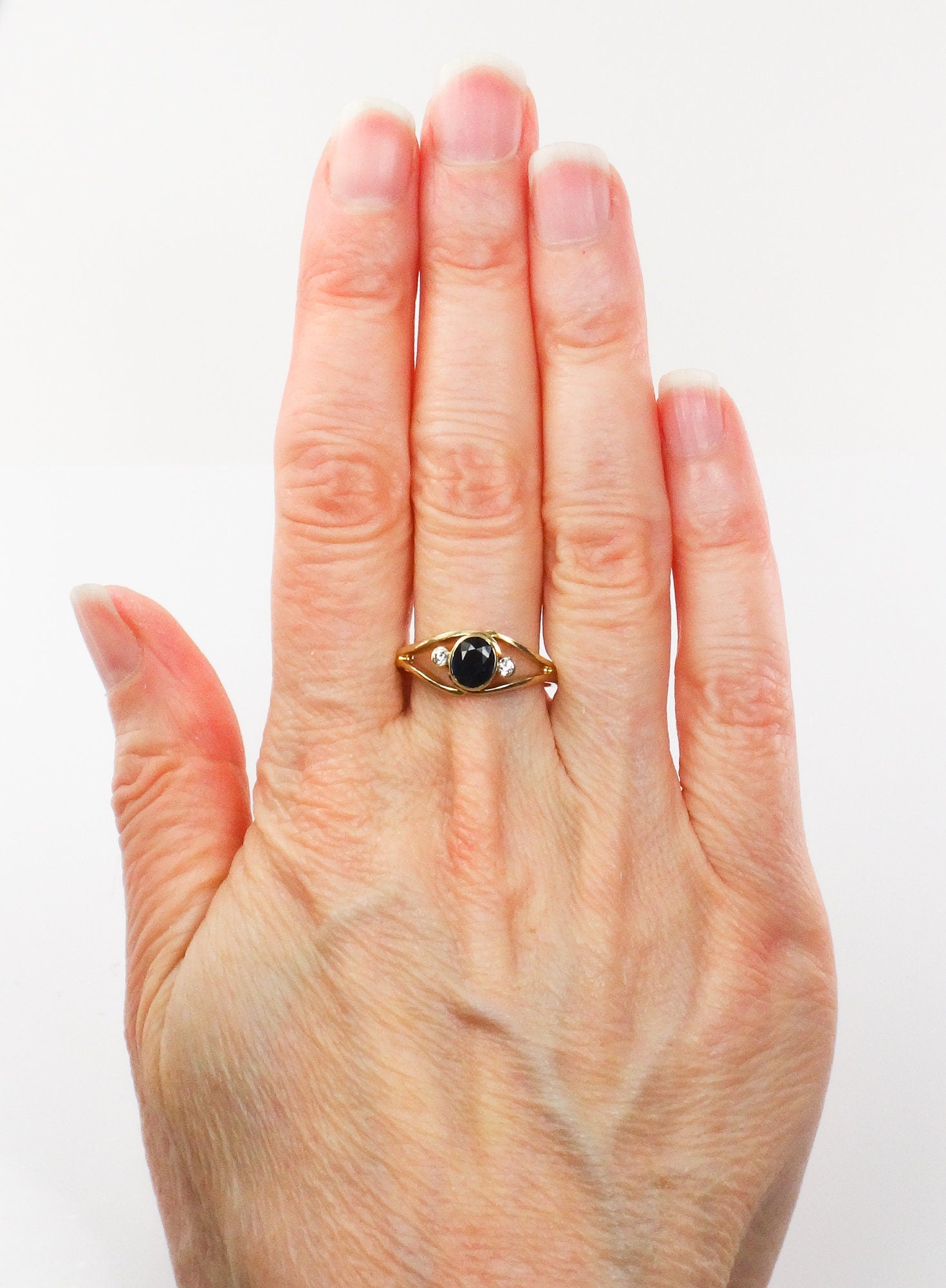 Vintage 14k Yellow Gold Natural Blue Sapphire and Diamond Ring September Birthstone Ring - Size 7.5